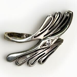 Vintage Sterling Silver Diamond Chip Accent Petal Band Ring 925 Size 7